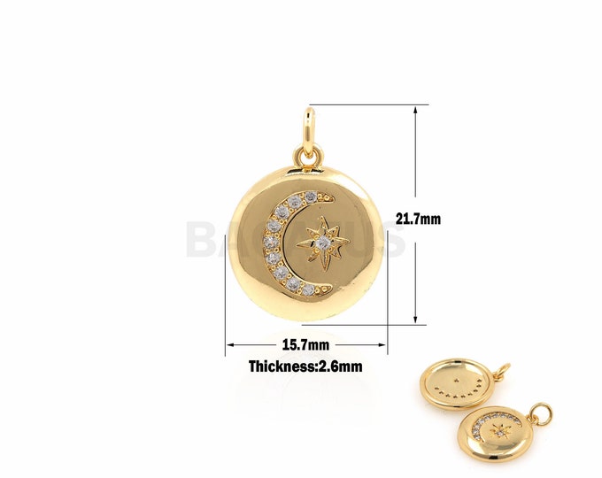 1PCS Micro-Pave Moon Pendant, Star Pendant, Star And Moon Charm, Medal Necklace, Exquisitely Crafted 21.7x15.7x2.6mm
