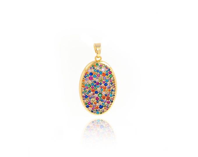 18K Gold Filled Oval Pendant,Oval Necklace,Oval Charm,Micropavé CZ Disc Pendant,DIY Jewelry Accessories 39x20x4mm