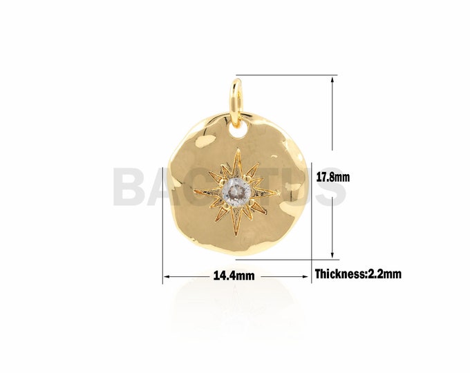 1PCS CZ Round Polaris Pendant, Micro-Pave Polaris Pendant, Polaris Necklace, Polaris Charm, Celestial Charm 17.8x14.4x2.2mm