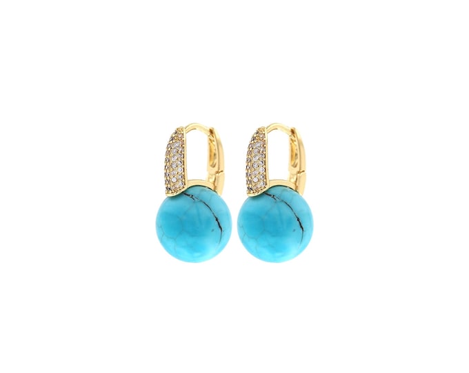 1pair 18K Gold Filling Round Earring,Gold Dainty Round Earring,Turquoise Earrings,Gift for Her,22.5x12.5x12.5mm