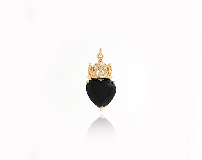 Enamel Heart Charm,18K Gold Filled Crown Pendant, Gold Crown Charm,Crown Necklace, DIY Jewelry Making Supplies 37.7x18x8.3mm