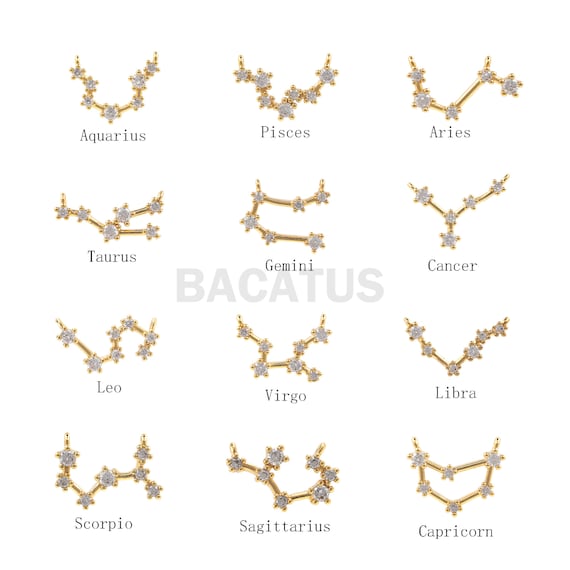 1PCS Twelve Constellation Connector Scorpio Charm Virgo Charm Suitable for Necklace Bracelet Connector 18K Cubic Zirconia Gold Filling