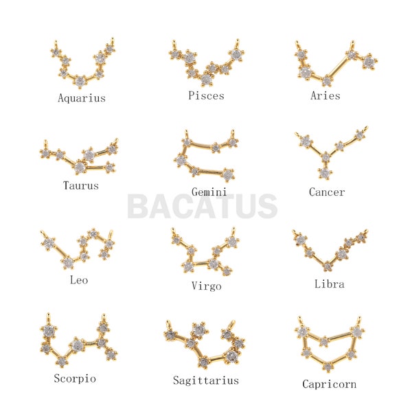 1PCS Twelve Constellation Connector Scorpio Charm Virgo Charm Suitable for Necklace Bracelet Connector 18K Cubic Zirconia Gold Filling