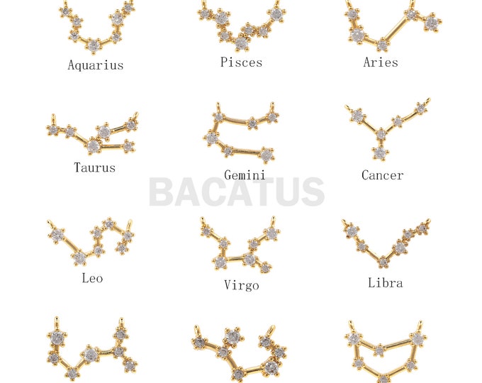 1PCS Twelve Constellation Connector Scorpio Charm Virgo Charm Suitable for Necklace Bracelet Connector 18K Cubic Zirconia Gold Filling