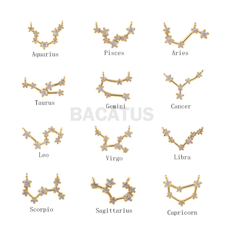 1PCS Twelve Constellation Connector Scorpio Charm Virgo Charm Suitable for Necklace Bracelet Connector 18K Cubic Zirconia Gold Filling image 1