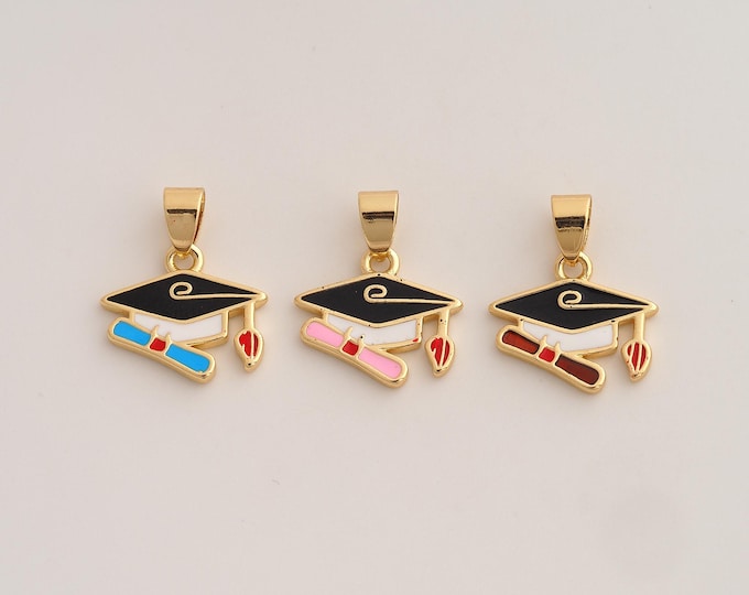18K Gold Filled Doctoral Cap Charm,Dainty Enamel Diploma Scroll Pendant,Doctoral Cap Pendant ,DIY Jewelry Supplies,20x17x1.8mm