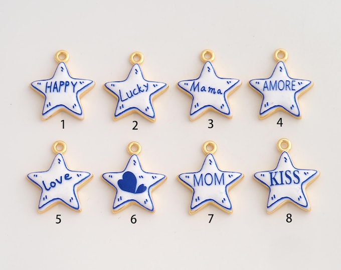 18K Gold Filled Star Pendant,Enamel Starburst Charms,Letter Charm DIY Jewelry Making Supply,21.5x18.7x3.7mm