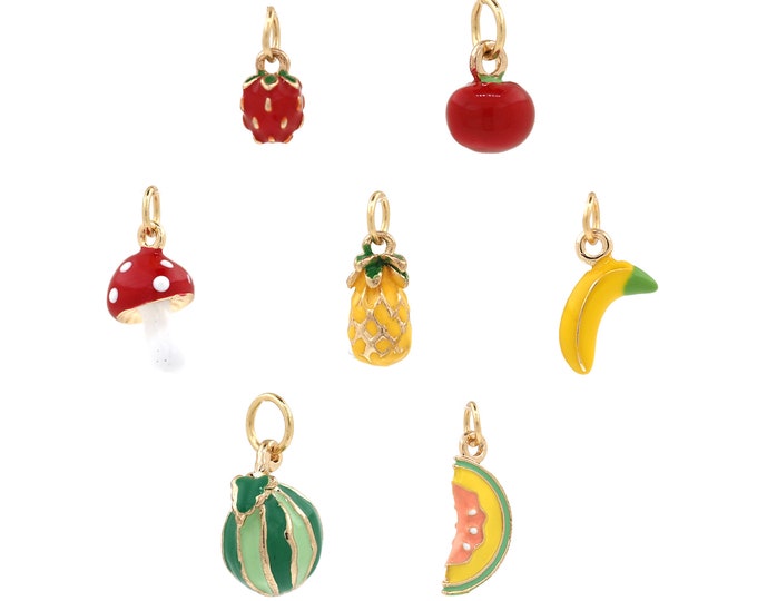 18K Gold Filled Fruit Pendant, Gold Dainty Enamel Fruit Charms,Simple Charms Bracelet Necklace,Suitable for DIY Jewelry Making Supply