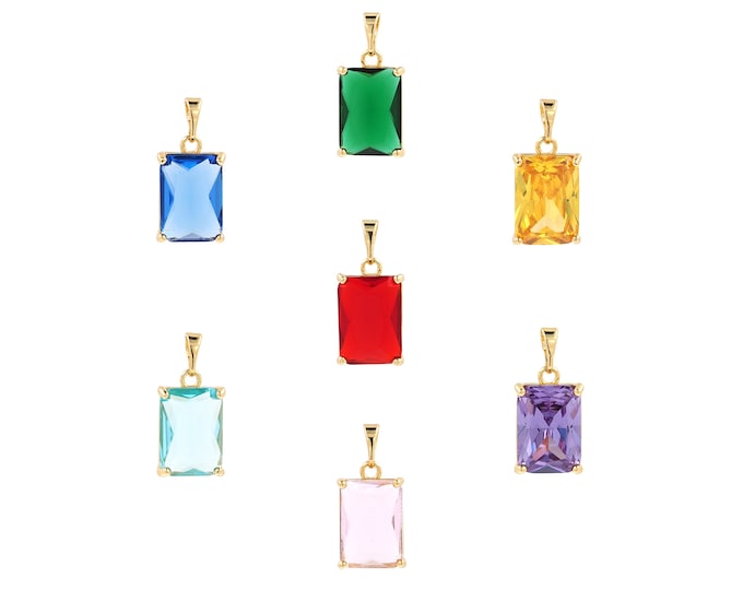18K Gold Filled Solitaire Pendant,Gold Square Charms, Solitaire Charm Bracelet Necklace for DIY Jewelry Making Supply
