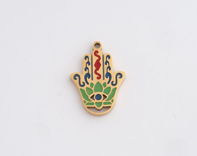Stainless Steel Hamsa Pendant,Enamel Charms,Hand Charm Hamsa Charms for DIY Jewelry Making Supply,20x14.6x1.8mm