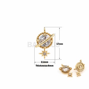 1PCS Planet Pendant Polaris Necklace Jewelry DIY Jewelry Making Accessories 18K Gold Filling Micro Pavé Planetary Charm 17x11x6mm