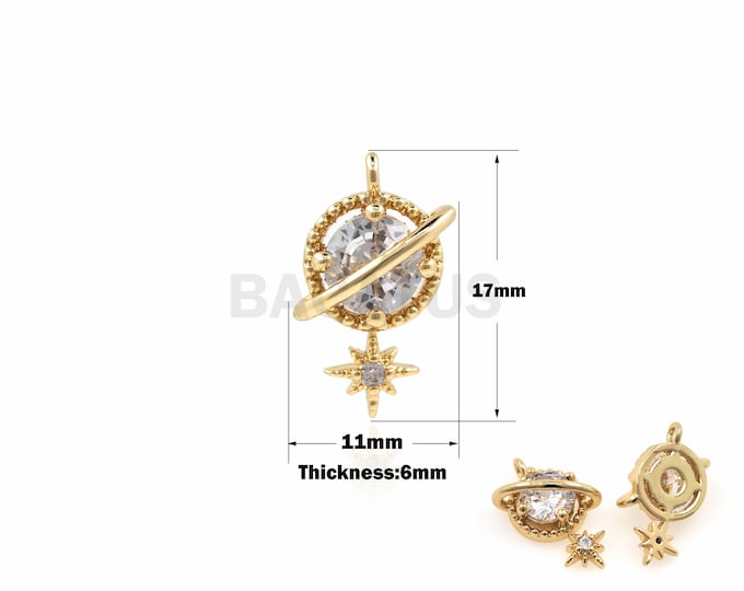 1PCS Planet Pendant Polaris Necklace Jewelry DIY Jewelry Making Accessories 18K Gold Filling Micro Pavé Planetary Charm 17x11x6mm