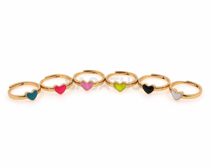 18K Gold Filled Enamel Love Heart Engagement Ring, Adjustable Ring, Multi-Color Optional, Gold Open Ring, Enamel Love Ring, Daily Ring