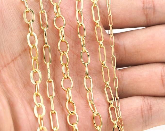 18K brass gold plated welding chain, DIY welding chain, discovery chain, semi-finished necklace and bracelet making supplies 1meter