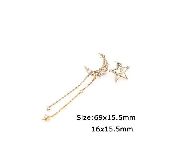 1 pair 18K Gold Filled Moon Stud Earrings,Gold Dainty Star Stud Earrings,Simple Stud Earrings,Gift for Her