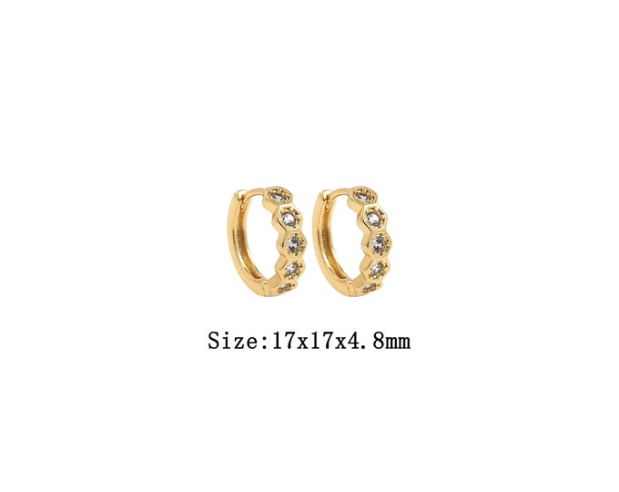 1 pair 18K Gold Filled Round Earrings,Gold Dainty CZ Round Earrings,Simple Earrings,Gift for Her