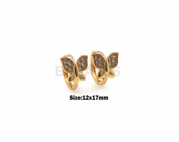 1Pair Butterfly Zircon Earrings Butterfly Earrings Gold-Plated Crystal Cubic Zirconia Butterfly Earrings Insect Jewelry 18k 12x17mm
