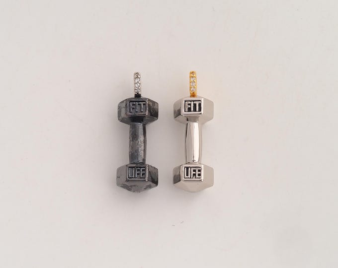 18K Gold Filled Dumbbell Charm,Dainty Enamel Barbell Pendant,CZ Sports Pendant ,DIY Jewelry Supplies,25x8.2x7.6mm