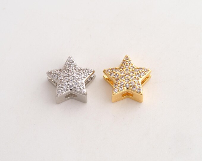 Gold CZ Star Beads, 18K Gold Filld Starburst Beads,for Jewelry Making Supplies,13x12.5x6mm