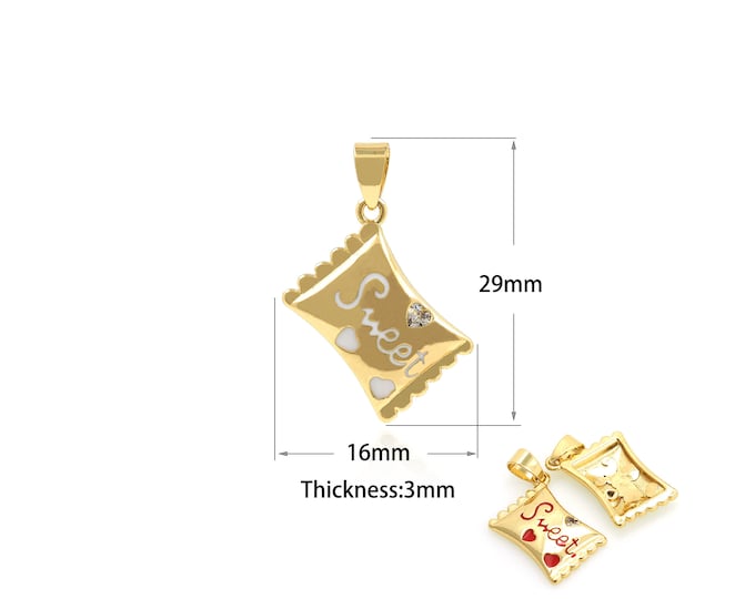1PCS Shiny Gold-Plated Enamel sweet Candy Charm Golden Enamel Charm Heart Shape With Candy Pendant Enamel Candy Charm 16x29x3mm