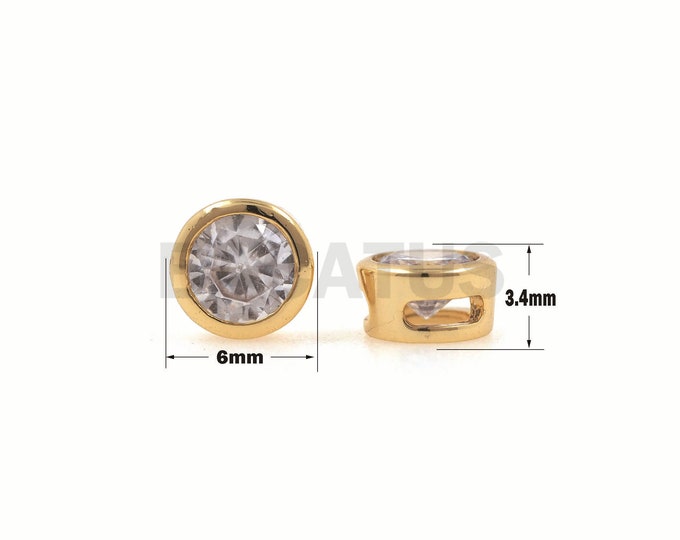 1PCS CZ Round Single Zircon Spacer Beads, Metal Spacer Beads, Cubic Zirconia Spacer Beads, Round Charm, Suitable For Jewelry Making 6×3.4mm
