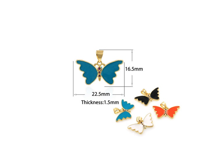 1Pcs Butterfly Gold Enamel Pendant Gold-Plated Enamel Butterfly Pendant Butterfly Charm Insect Charm DIY Jewelry Making 22.5x16.5x1.5mm