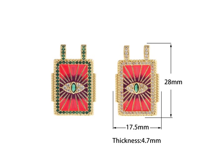 18K Gold Filled Square Pendant,Gold  Dainty Eye Charms,CZ Devil Eye Charm Bracelet Necklace for DIY Jewelry Making Supply