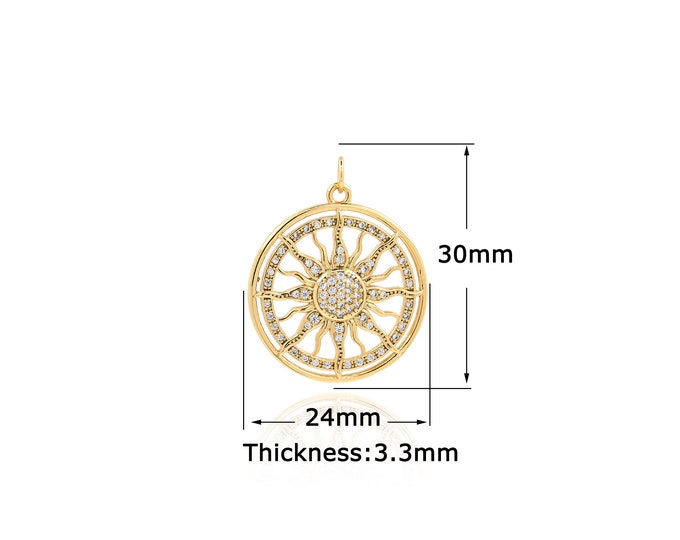 18K Gold Filled Sun Pendant,Gold Dainty round Charms,Sun Charm Bracelet Necklace for DIY Jewelry Making Supply
