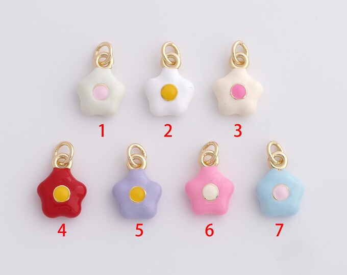 Enamel Flower Pendant, 18K Gold Filled Flower Pendant,Flower Pendant Enamel Charm, DIY Jewelry Supplies,15.8x9.7x4mm