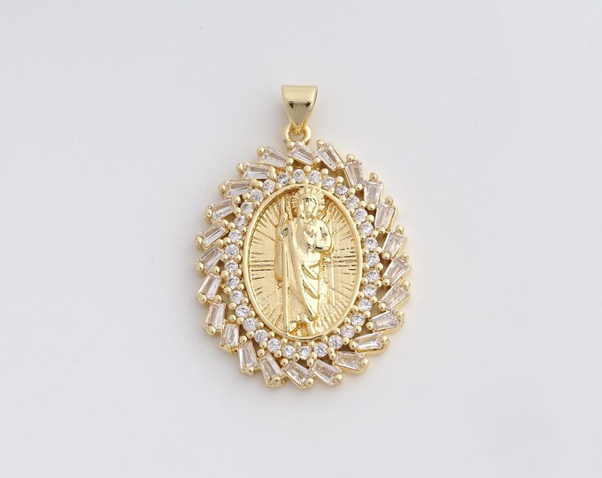 18K Gold Filled Saint Jude Pendant,Gold Dainty St.Juda Charms,Religion Charm Bracelet Necklace for DIY Jewelry Making Supply,35.5x24.6x4mm