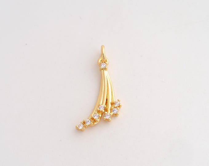 18K Gold Filled Leaf Charm, Micropavé CZ Leaf Pendant,Leaf Necklace Charm, DIY Jewelry Supplies, 23.7x12.7x3.4mm