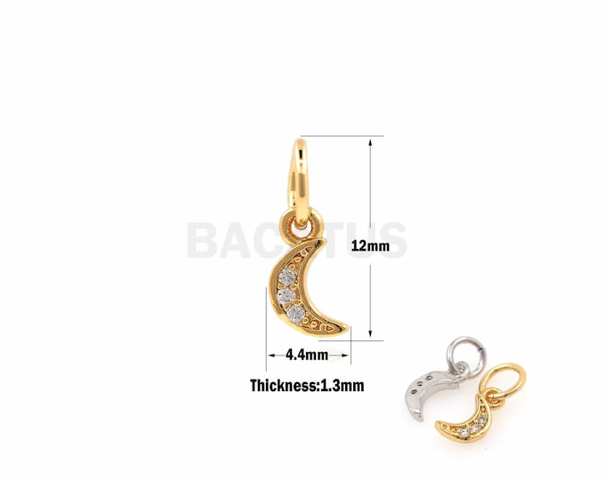 1PCS Micro-Pave Moon Pendant, Mini Gold Moon, Metal Moon Pendant, Suitable For Jewelry Making Products 12x4.4x1.3mm