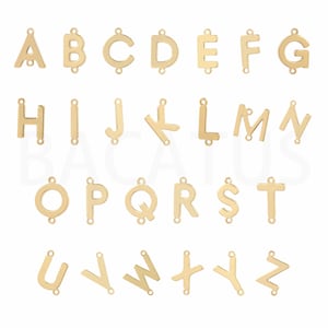 Letterconnectoren, 18 kt gold filled letterbedels, 26 letterconnectoren, eerste bedels, sieradenbenodigdheden, 14 x 8,3 x 1,5 mm