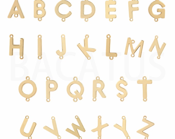 Letter Connectors, 18K Gold Filled Letter Charms, 26 Letter Connectors,Initial Charms, DIY Jewelry Supplies, 14x8.3x1.5mm