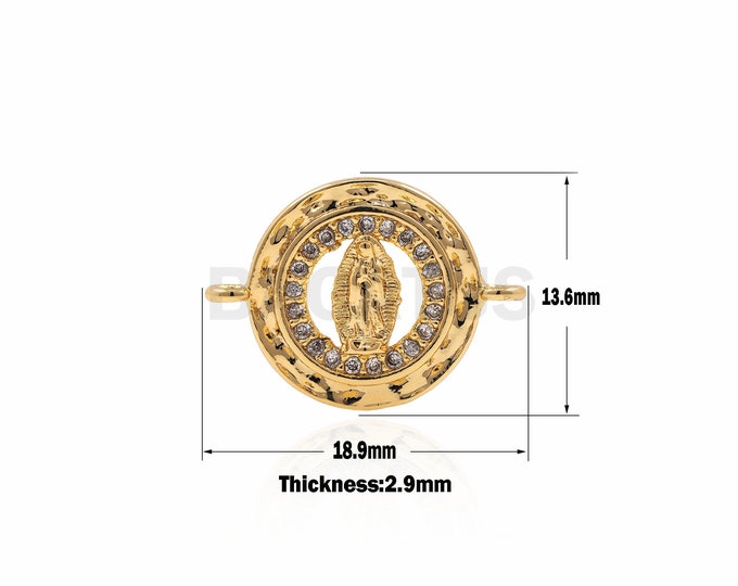 Gold Virgin Mother Mary Hollow coin,Circular connector,Lady Guadalupe Charm,Lady Religious Necklace Bracelet Charm 13.6x18.9x2.9mm 1pcs