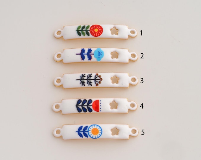 18K Gold Filled Flower Connector,Enamel Flower Connector,Flower Connector for Jewelry Making 32.5x5.7x2mm