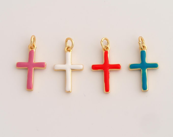 18K Gold Filled Cross Charm,Dainty Enamel Religious Pendant,Christian Pendant ,DIY Jewelry Supplies,22.7x11.6x2.4mm