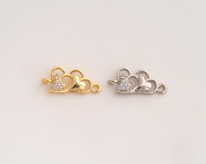 18K Gold Filled Heart Connector,CZ Love Connector,Heart Connector for Jewelry Making 18.2x8.2x3mm