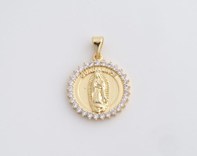 MicroPave CZ Pearl Religious Pendant,18K Gold Filled Round Charm,Marry Mother Pendant,DIY Jewelry Supplies,27.2x20x2.8mm