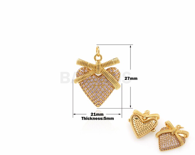 1Pcs Heart Necklace Pave Bowknot Heart Pendant Gold Heart Necklace Love Heart Necklace Jewelry Gold Filled Micro-paved Zircon Accessories