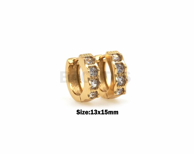 1Pair Zircon Earrings 18K Gold Plated Earrings CZ Pavé Round Zircon Earrings Ring Earrings Women's Jewelry 13x15mm