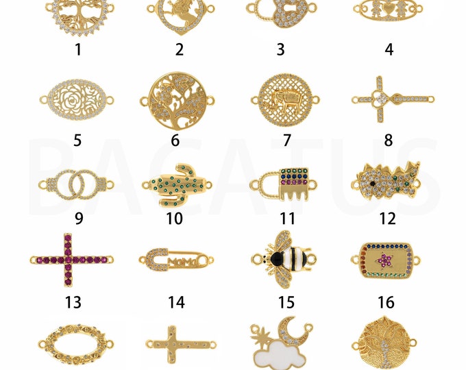 18K Gold Filled Cross Connector,Gold Dainty CZ Tree of Life Connector,Bee Connector Bracelet Necklace for DIY Jewelry Making Supply