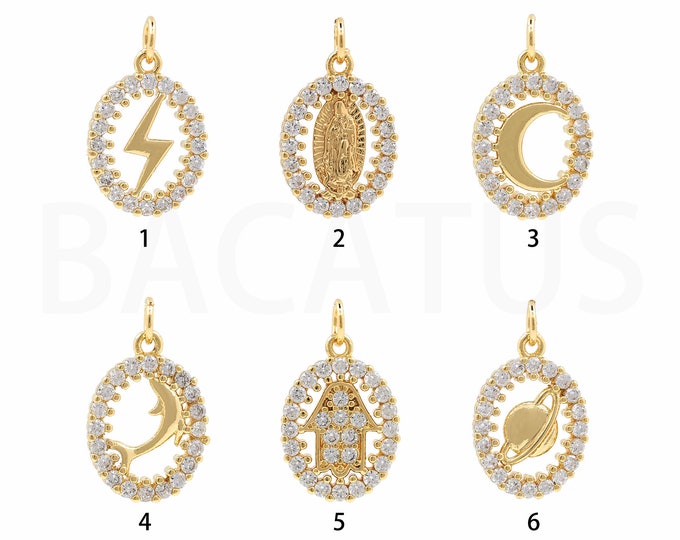 18K Gold Filled Virgin Mary Pendant,Gold Dainty CZ Moon Charms,Saturn Charm Bracelet Necklace for DIY Jewelry Making Supply