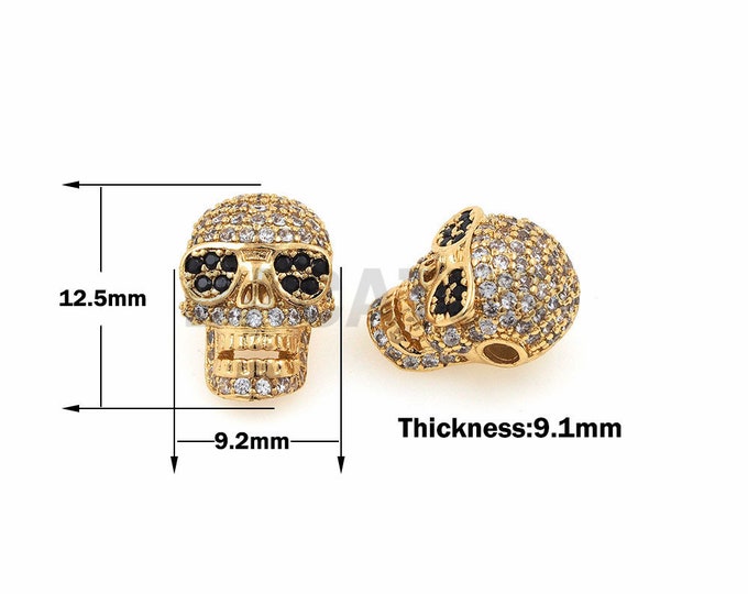 1pcs Metal Pave Skull Beads,Men's CZ spacer beads,paracord beads 12.5x9.2x9.1mm
