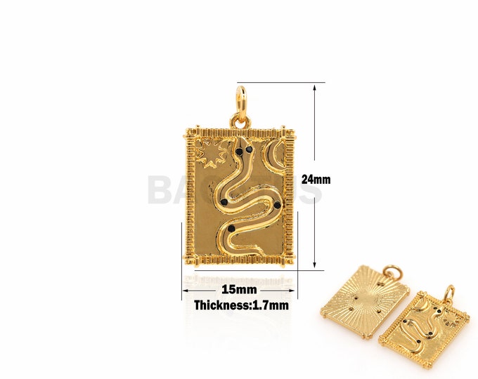 1PCS Square Snake Pendant Star Moon Jewelry Celestial Necklace Reptile Snake Charm 18K Gold Filling DIY Jewelry Making 35.6x11.8x2.5mm
