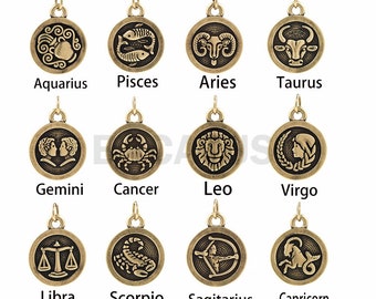 Retro round constellation necklace, horoscope pendant, DIY jewelry constellation charm accessories 1pcs