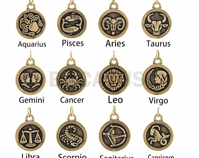 Retro round constellation necklace, horoscope pendant, DIY jewelry constellation charm accessories 1pcs