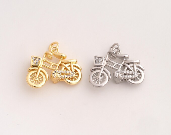 18K Gold Filled Bicycle Charm,Dainty Bicycle Pendant,CZ Bicycle Pendant ,DIY Jewelry Supplies,20.4x23x7.2mm