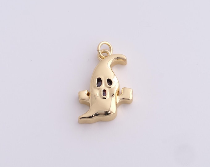 Ghost Pendant,18K Gold Filled Halloween Necklace, Ghost Pendant, DIY jewelry Making Accessories,23.6x14.6x4.5mm