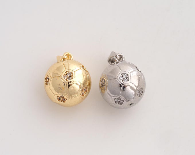 18K Gold Filled Football Charm,Dainty Sports Pendant,CZ Soccer Pendant ,DIY Jewelry Supplies,20.7x14.3x14.3mm